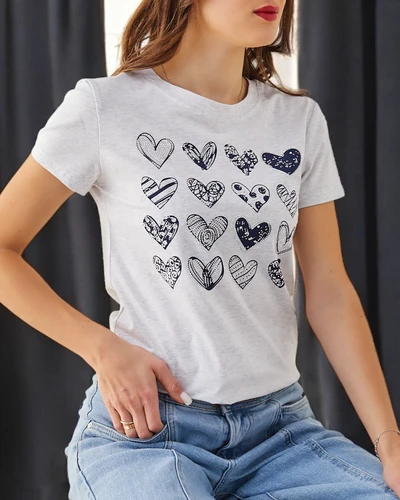 Royalfashion T-shirt en coton pour femmes A Lot of Hearts