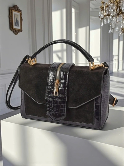 Sac à main pour femmes Cassia Nero classique cuir écologique noir daim élégant
