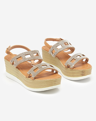 OUTLET Sandales pour femme marron clair avec oxydes de zirconium compensés Masewi - Footwear