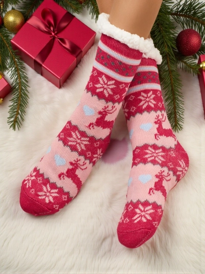 Chaussettes Femme Flora Fuchsia En Tricot Pour Les Jours D'Hiver