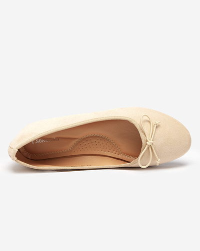 OUTLET Ballerines en éco-suédine beige avec nœud Viassi. Des chaussures