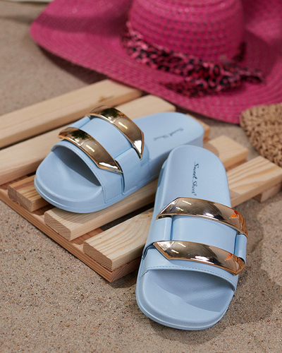 Chaussons femme bleus avec ornement Serina doré - Footwear