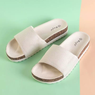 OUTLET Tongs femme éco-suédine sur semelle plate coloris écru Silveria - Chaussures