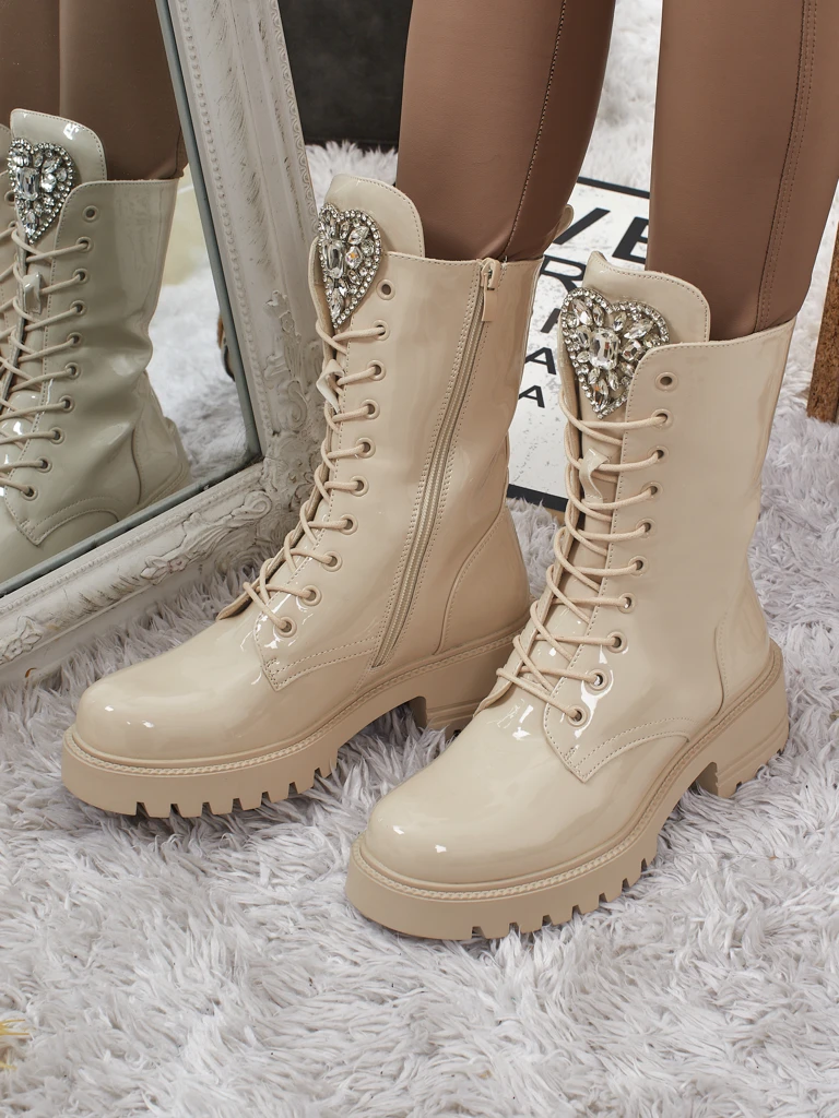 Bottines vernies à lacets pour femmes Emelune