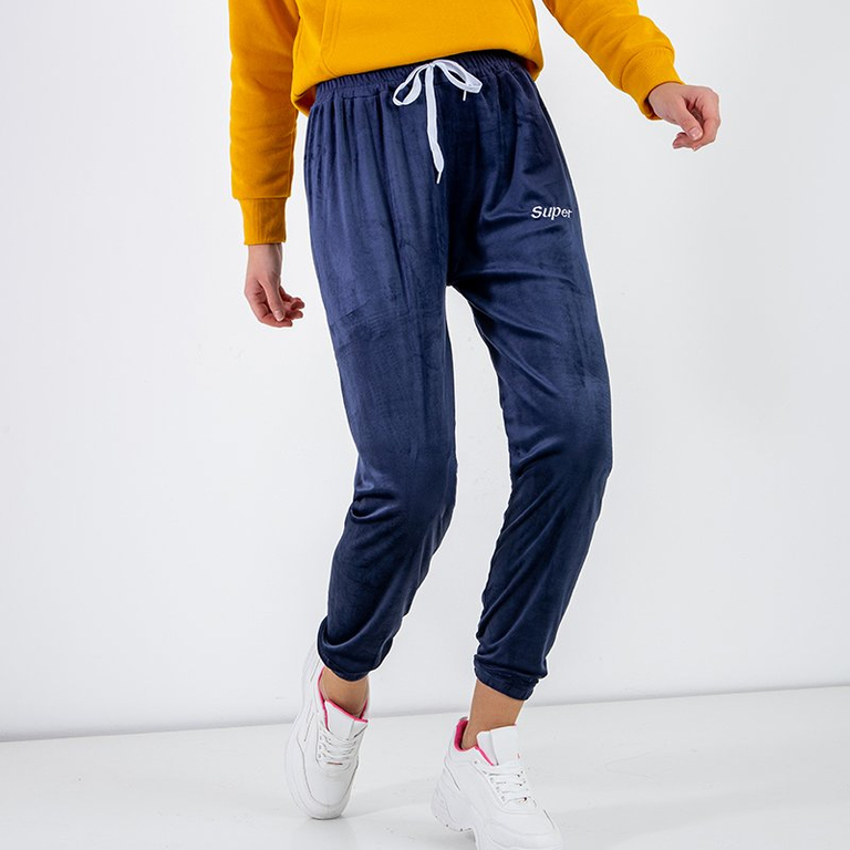 Pantalon de jogging en velours bleu marine avec inscription brodée - Vêtements