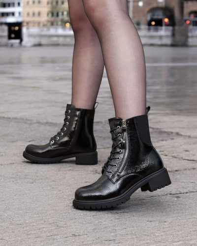 Royalfashion Black eco leather patent leather women's bagger boots Gaddaxa