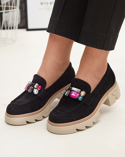 Mocassins noirs ajourés pour femme avec décoration Bokkso- Chaussures