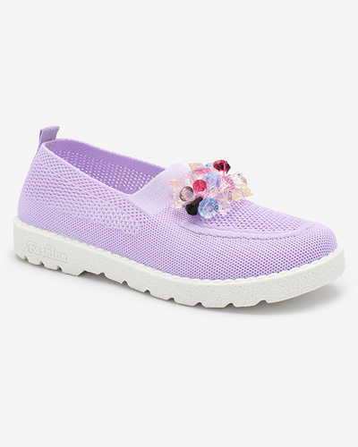 Royalfashion Mocassins en tissu violet pour femme avec cristaux Fezens