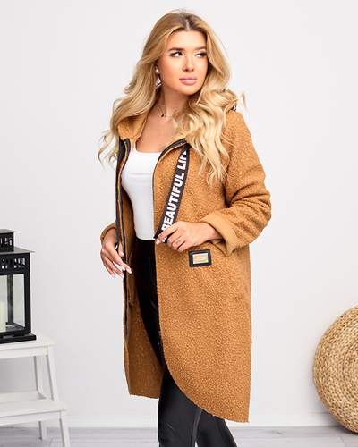 Manteau veste marron femme à capuche - Vêtements