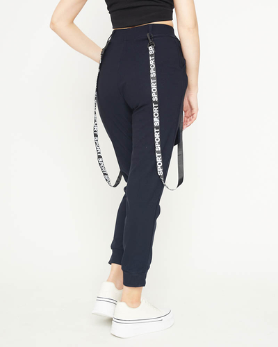 Pantalon cargo femme bleu marine avec bretelles - Vêtements