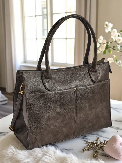 Sac à main en cuir pour femme Etruria Classica Elegante gris 41x31x14 cm