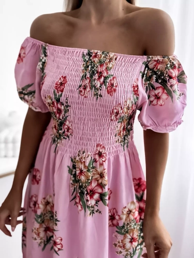 Robe midi rose à motif floral pour femme - Vêtements