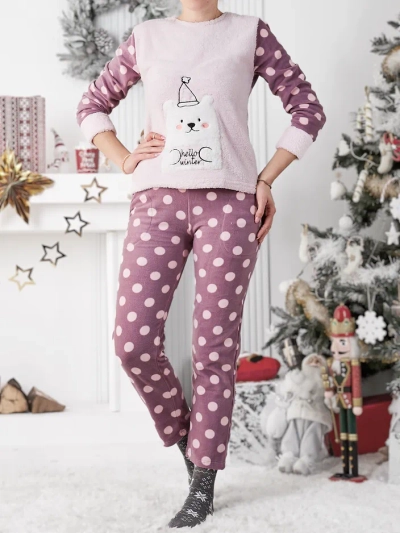 Royalfashion Pantalon de pyjama pour femme a'la polaire Hello Winter