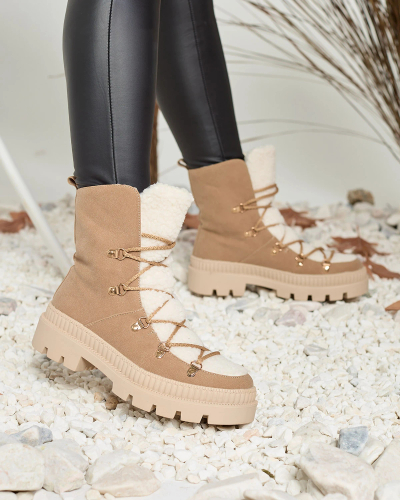 Royalfashion Bottes de trappeur isolées en peau de mouton beige pour femme Lery Walk