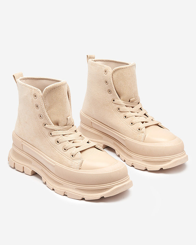 OUTLET Bottines femme beiges à lacets et talon plat Wertika - Souliers