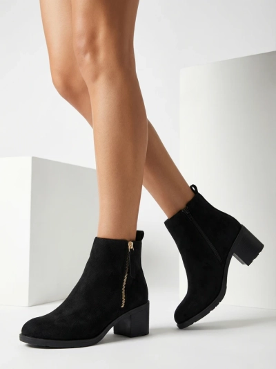 Royalfashion Bottines basses à talon aiguille pour femmes en éco-daim noir Rejerry