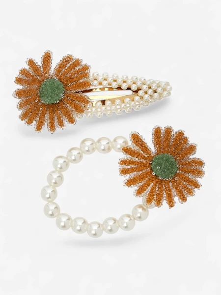 Royalfashion Set de barrettes et élastiques avec fleur Flora Perla