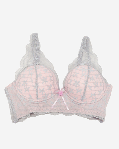 Soutien-gorge femme rose avec dentelle grise - Sous-vêtements