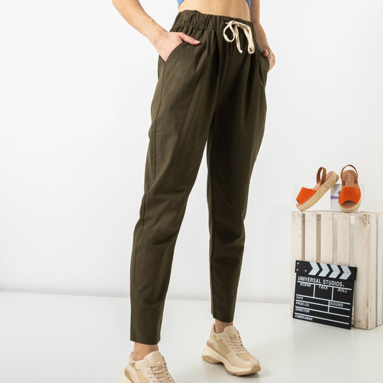 Pantalon droit en coton femme vert foncé PLUS TAILLE - Vêtements