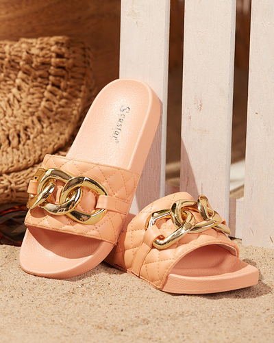 OUTLET Chaussons femme corail matelassés avec chaîne dorée Eteris - Footwear