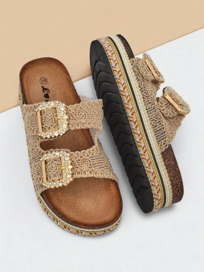 Royalfashion Sandales pour femmes avec boucles strassées GlamCork