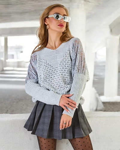 Royalfashion Pull ajouré pour femme avec dentelle