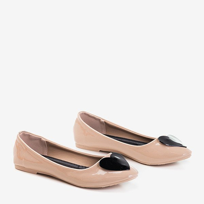 Ballerines laquées beiges avec cœur monzie noir - Footwear