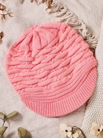 Chapeau chaud rose pour femmes avec perles- Accessoires