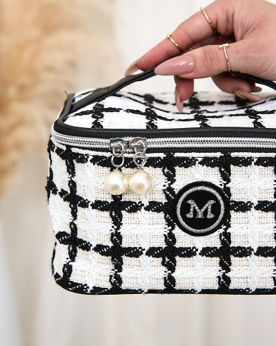 Royalfashion Sac cosmétique à carreaux pour femme en blanc