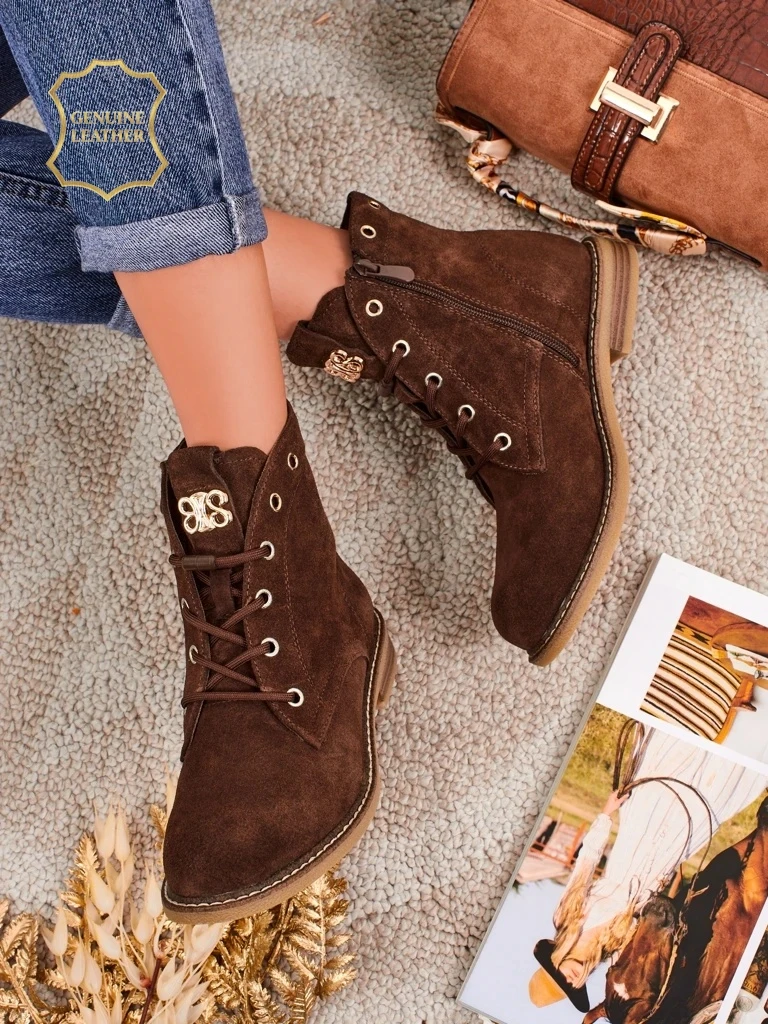 Bottines pour femmes Aurelia Romano en daim naturel - marron, avec fourrure