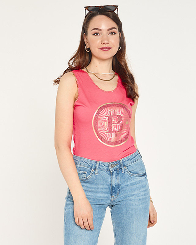 Top femme avec imprimé doré rose fluo - Vêtements