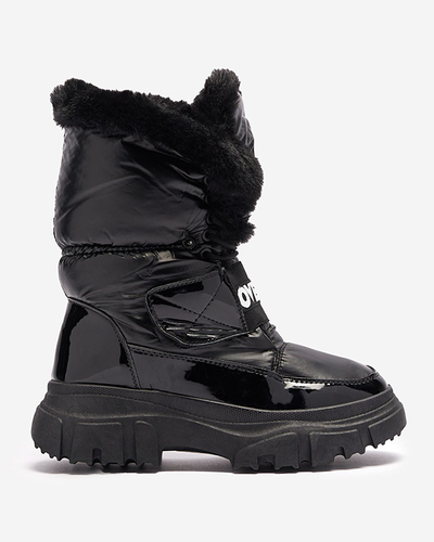 Bottes de neige pour femmes à semelle plate en noir Sapollo- Footwear