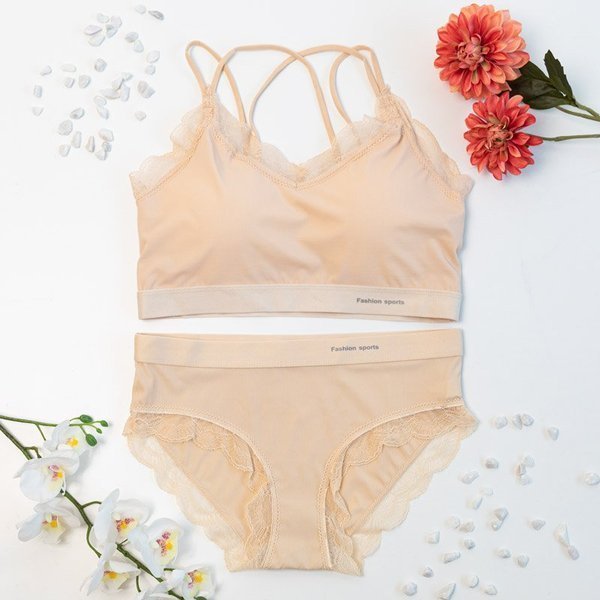 Ensemble lingerie beige femme avec dentelle - Sous-vêtements
