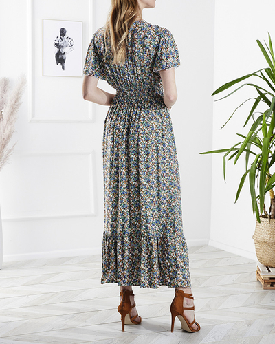Robe midi fleurie pour femme en vert- Vêtements