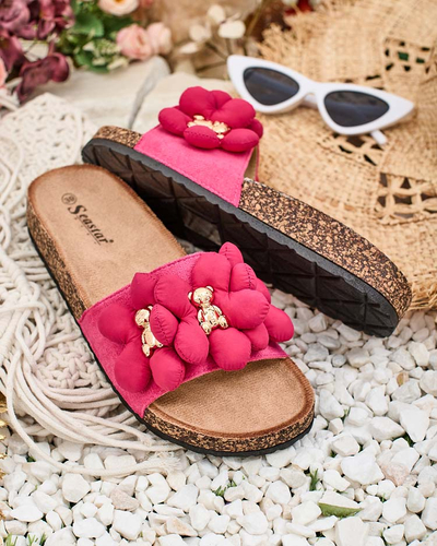 Royalfashion Tongs pour femmes avec oursons et fleurs dorés Isaralle