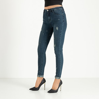 Pantalon jeans femme bleu marine - Habillement