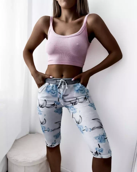 Short 3/4 femme blanc à motif fleuri - Vêtements