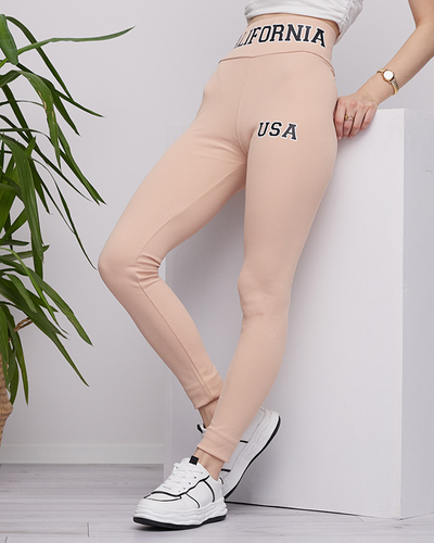 Legging côtelé beige inscriptions femme - Vêtements