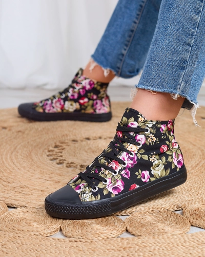 Royalfashion Baskets hautes noires à fleurs pour femme Soxic