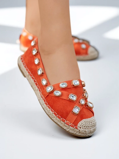Espadrilles pour femmes orange avec cristaux Wamba - Chaussures