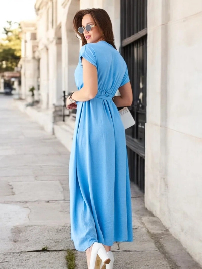 Robe midi Royalfashion pour femmes avec un décolleté enroulé, des manches courtes et une ceinture