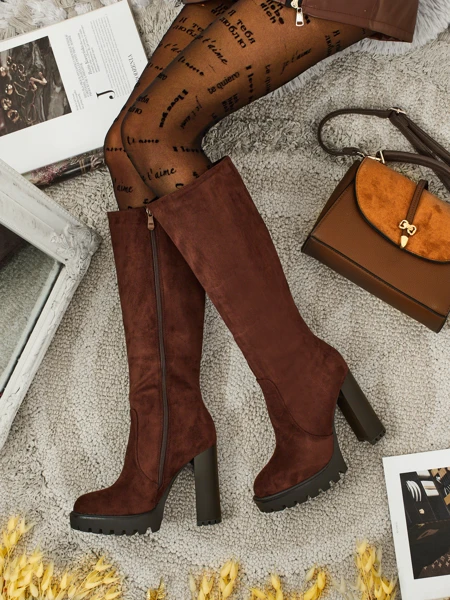 Bottes hautes pour femmes en éco-daim à talons épais GaleNest