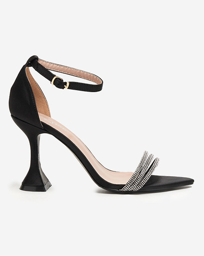 Sandales noires pour femme à talon haut avec zircons cubiques décoratifs Manestri - Footwear