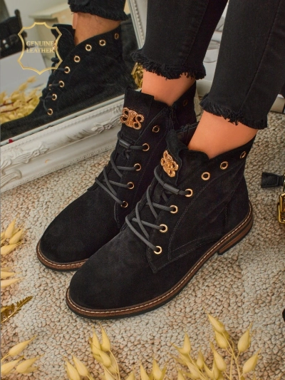 Bottines pour femmes Aurelia Romano en daim naturel - marron, avec fourrure