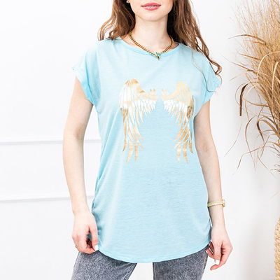 T-shirt femme bleu avec ailes - Vêtements