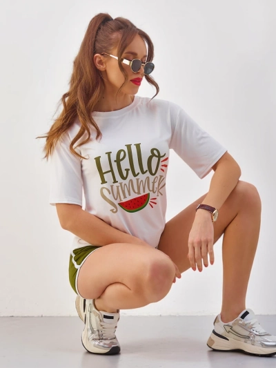 Ensemble de sport Royalfashion pour femmes avec t-shirt et shorts Bonjour été