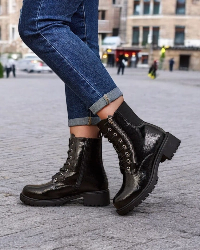 Royalfashion Black eco leather patent leather women's bagger boots Gaddaxa
