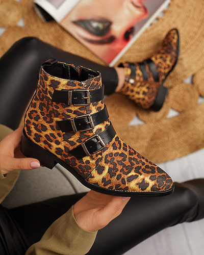 Bottines à talons plats femme imprimé léopard Leopado - Chaussures