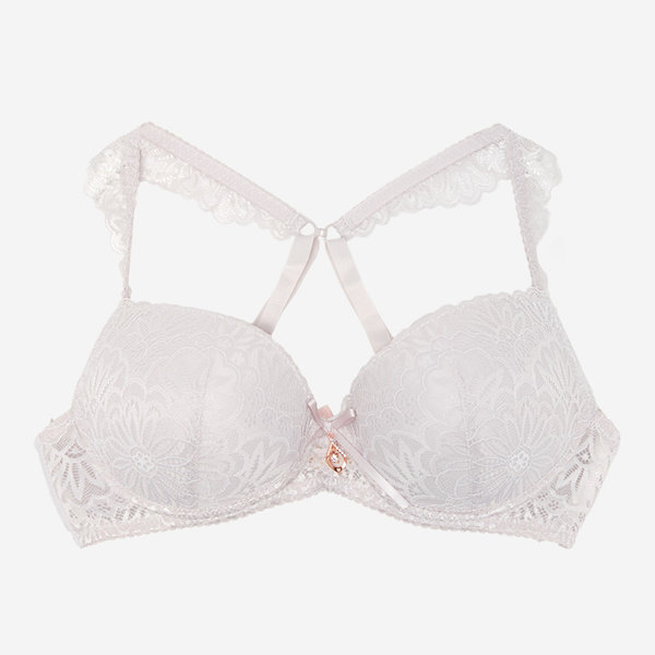 Soutien-gorge femme avec dentelle de couleur gris clair - Sous-vêtements