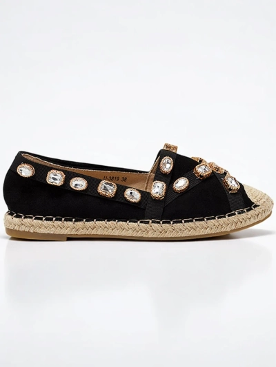 Espadrilles pour femmes noires avec cristaux Wamba - Chaussures
